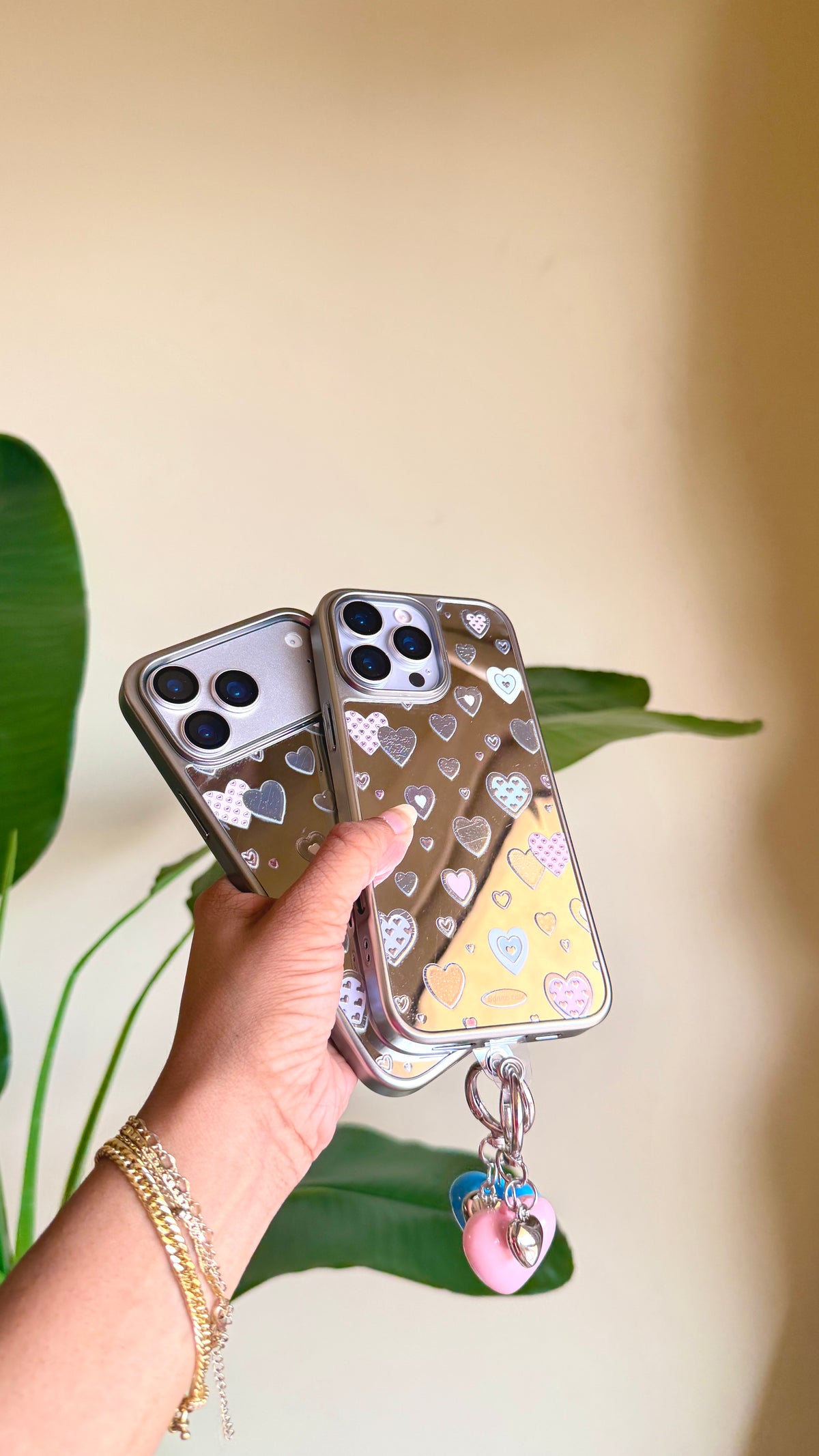 Silver Hearts With Mirror case