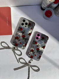 Silver With Red Flowers Phone Case