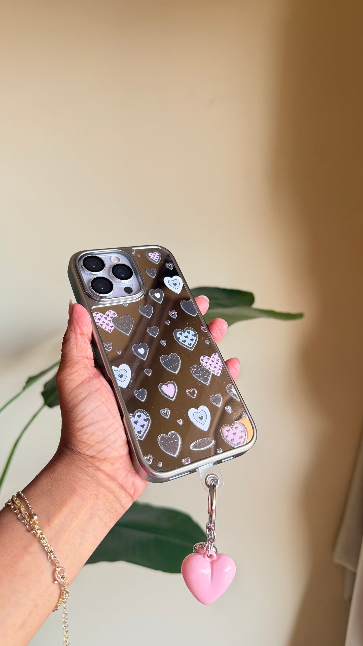Silver Hearts With Mirror case