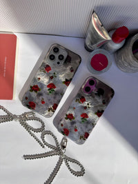 Silver With Red Flowers Phone Case