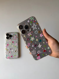 Transparent Glittery Case with Hearts & Star Charms