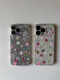 Transparent Glittery Case with Hearts & Star Charms