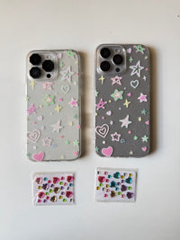 Transparent Glittery Case with Hearts & Star Charms